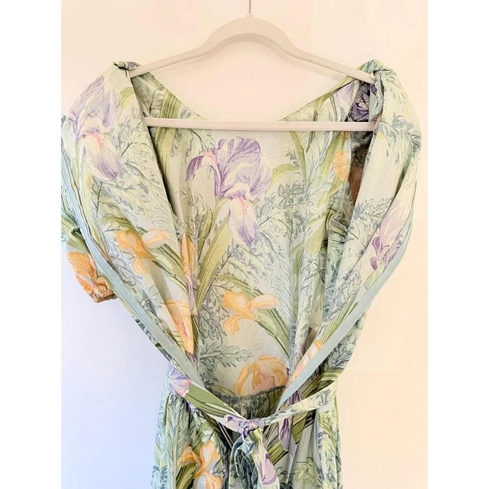 Vintage! BLAIR WOOLVERTON 80s 90s Size 6 Midi Dress Floral Puff Sleeve Tie Waist